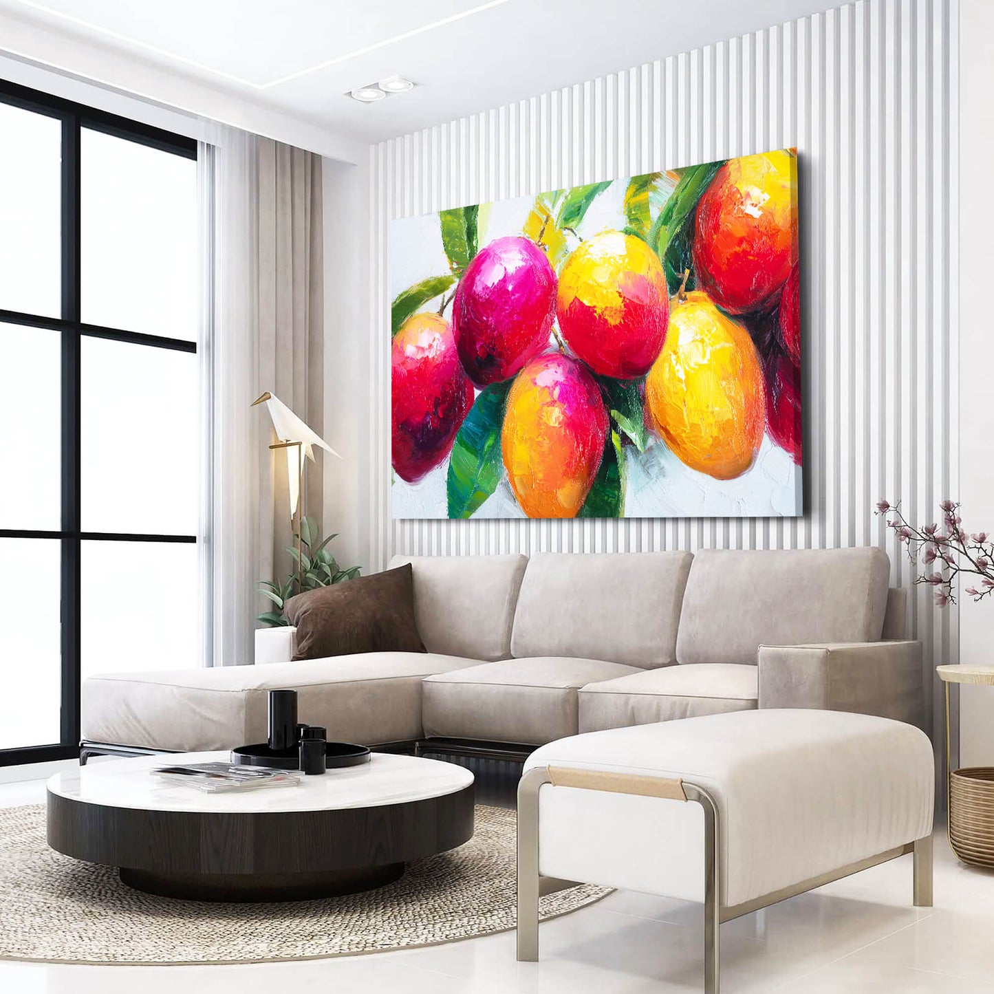 Vivid Mango Cluster Fruit Wall Art – styled in a furnished interior