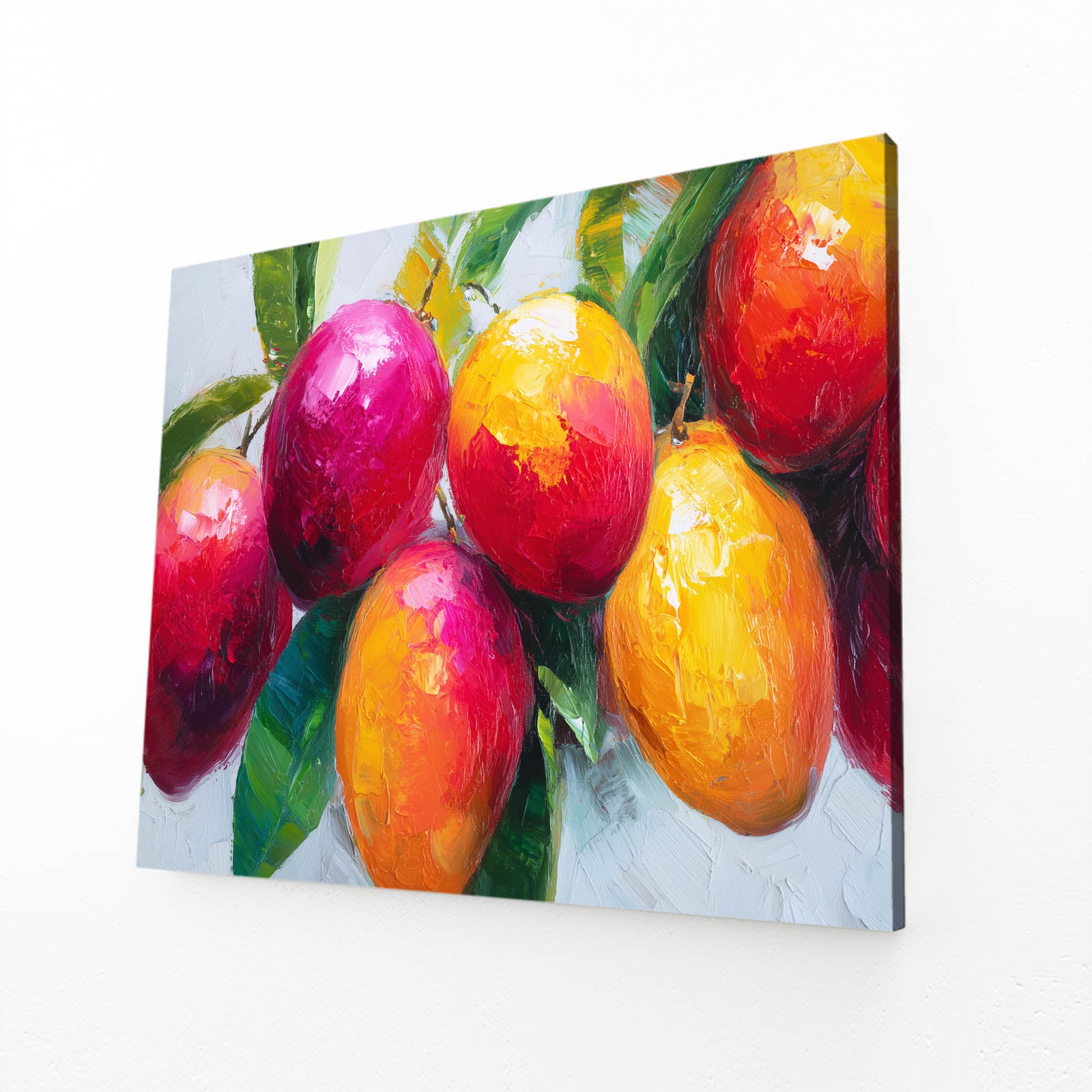 Vivid Mango Cluster Fruit Wall Art – angled canvas view on white background
