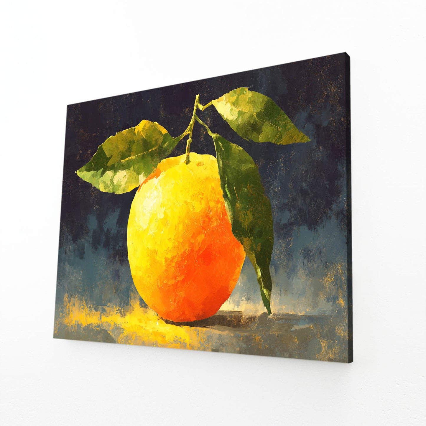 Vivid Orange Study Fruit Canvas Art – angled canvas view on white background