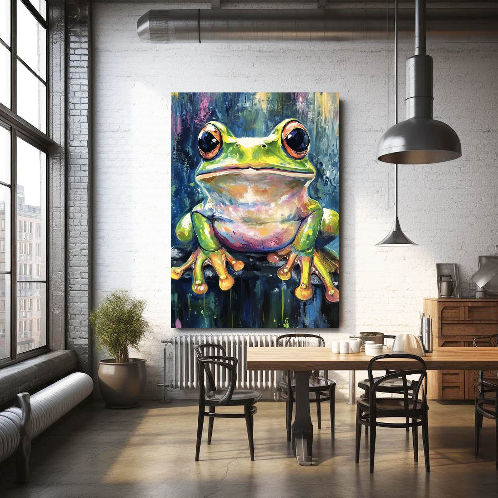 Vivid Painterly Treefrog Frog Prints – styled in a furnished interior