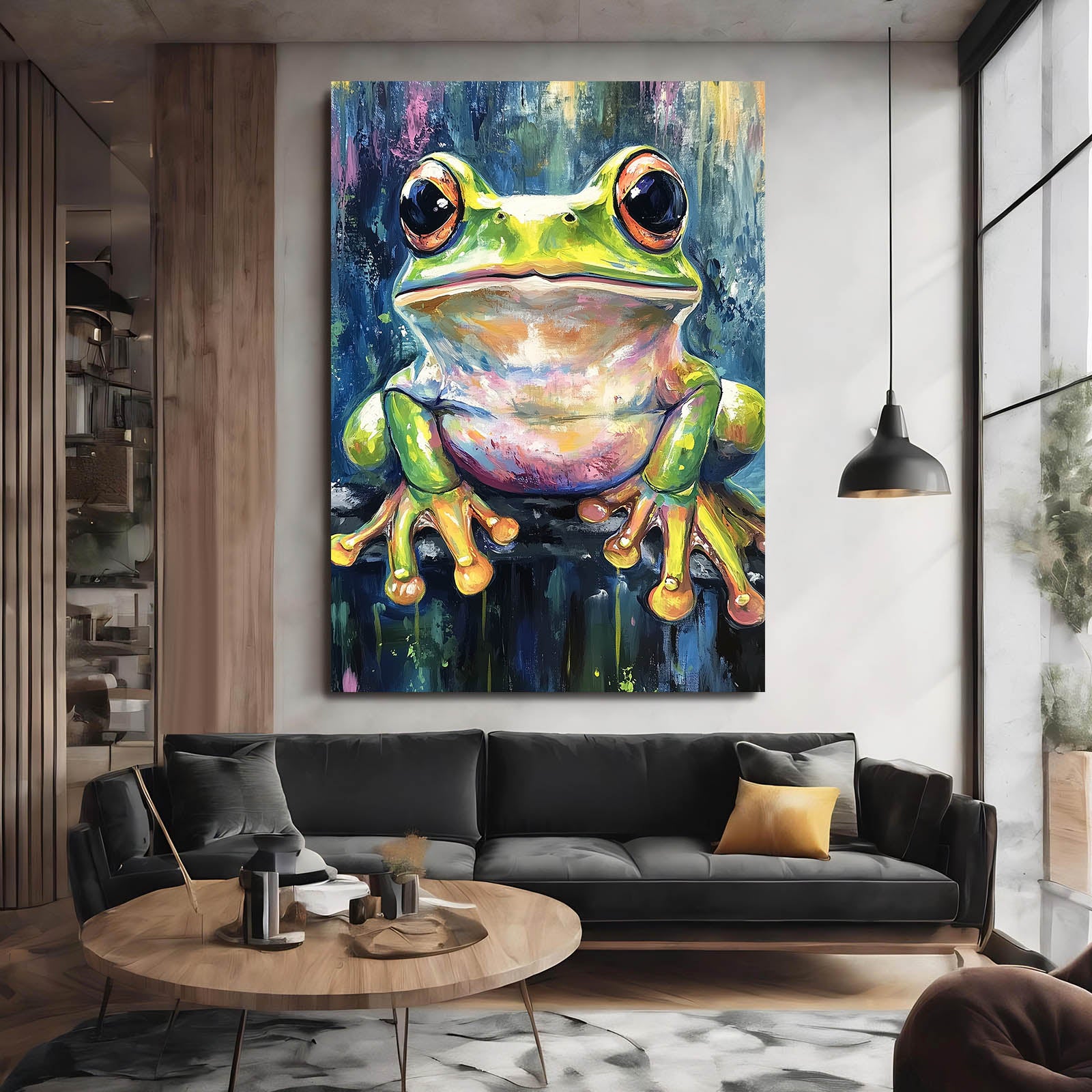 Vivid Painterly Treefrog Frog Prints – styled in a furnished interior