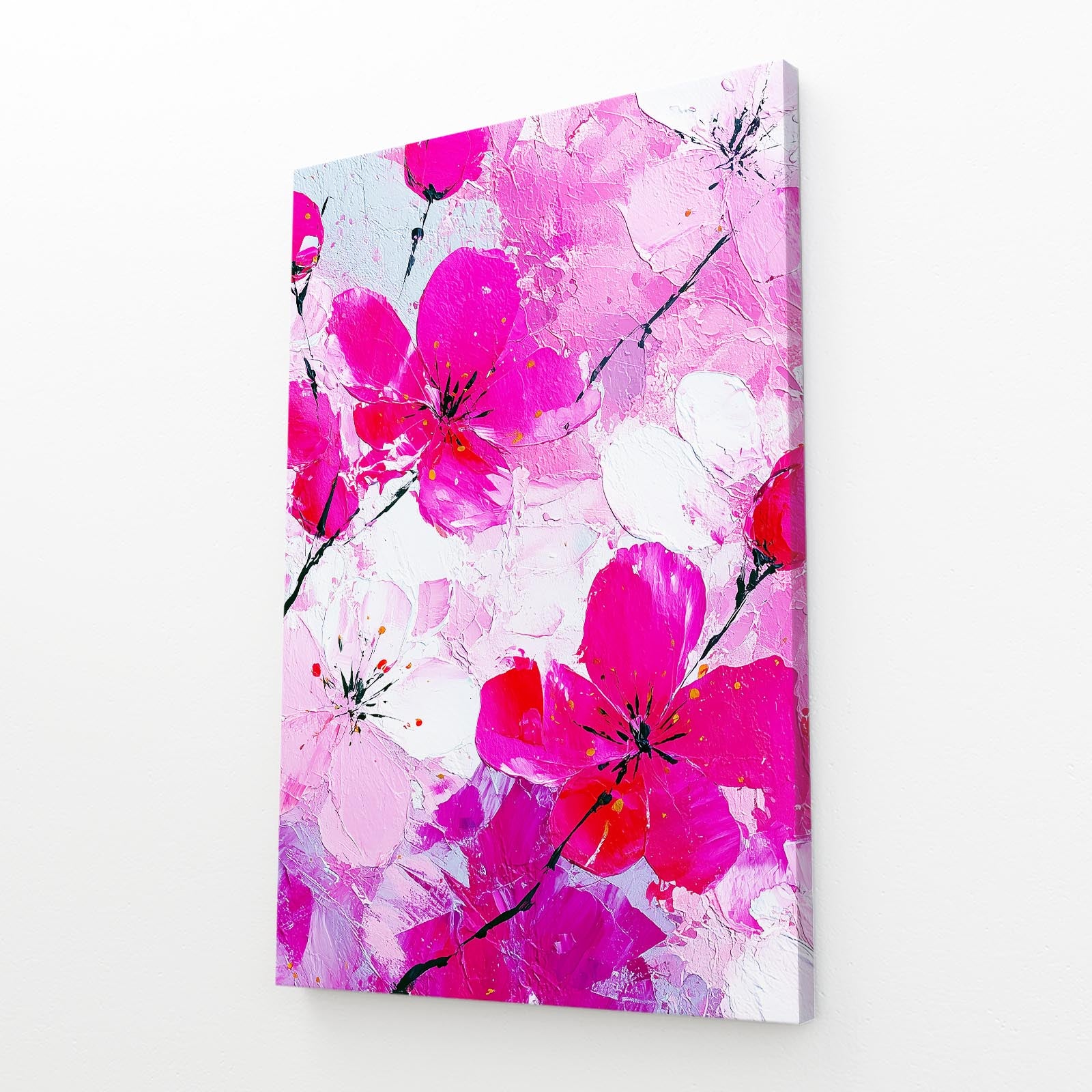 Vivid Petal Cluster Cherry Blossom Art – angled canvas view on white background