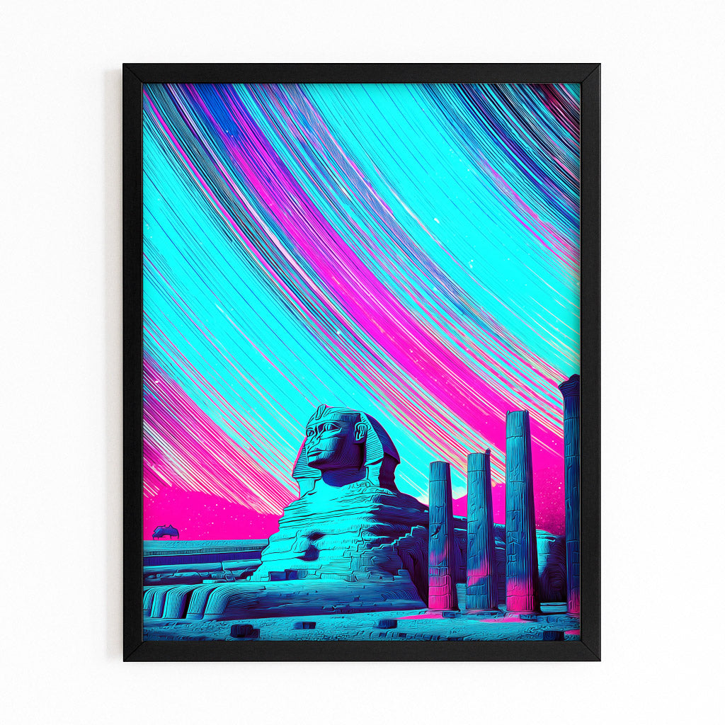 Vivid Sphinx Gradient Egyptian Prints – with Premium Black frame on white background