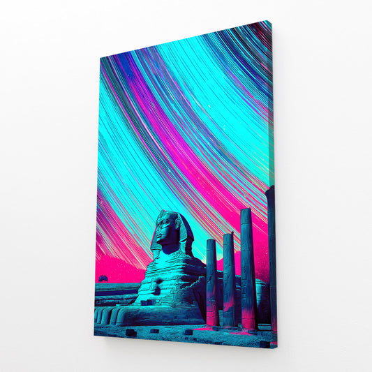 Vivid Sphinx Gradient Egyptian Prints – angled canvas view on white background