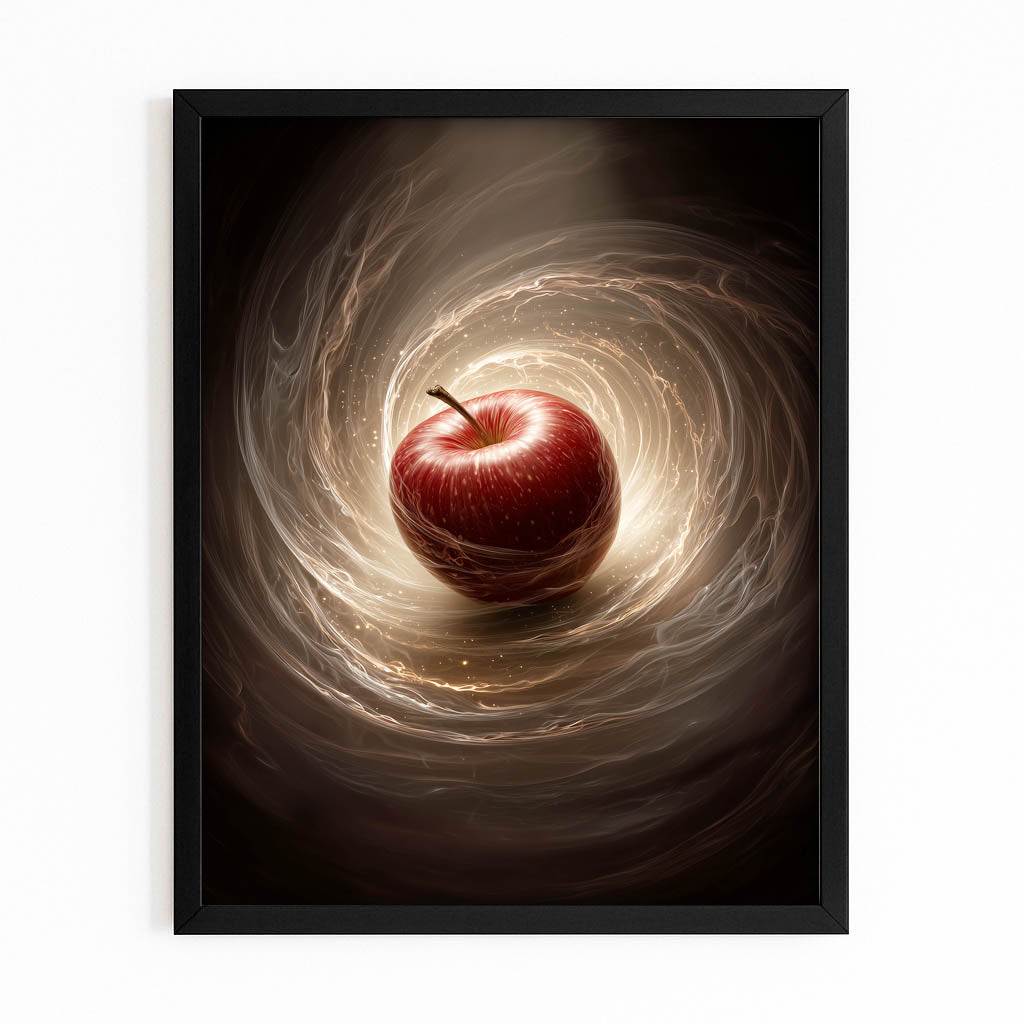 Vortex Swirl Apple Art – with Premium Black frame on white background