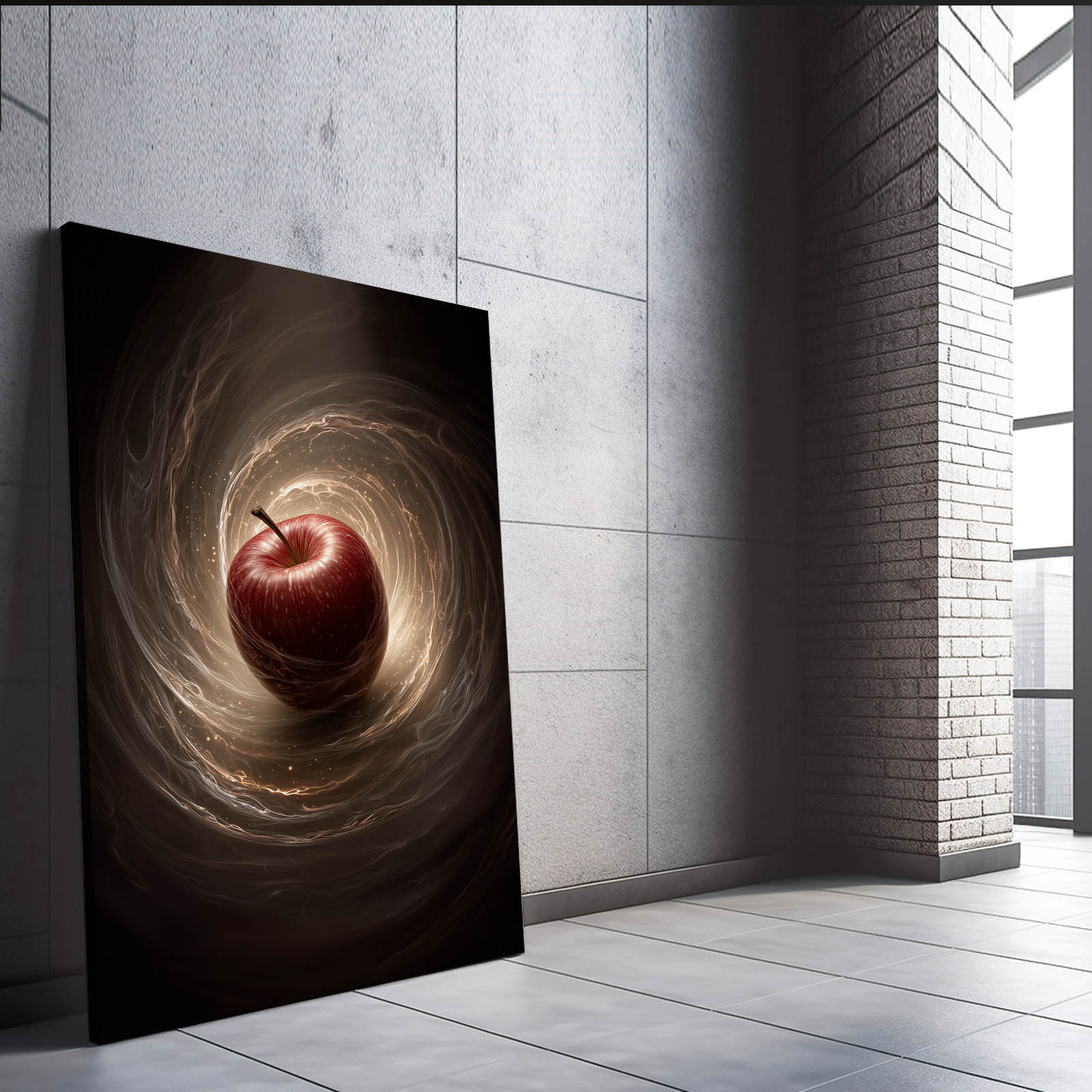 Vortex Swirl Apple Art – styled in a furnished interior