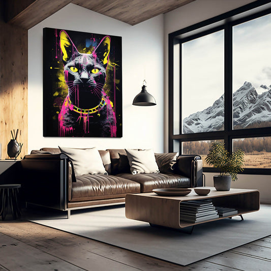 Wall Art Black Cat — graffiti canvas print in black tones, view 3