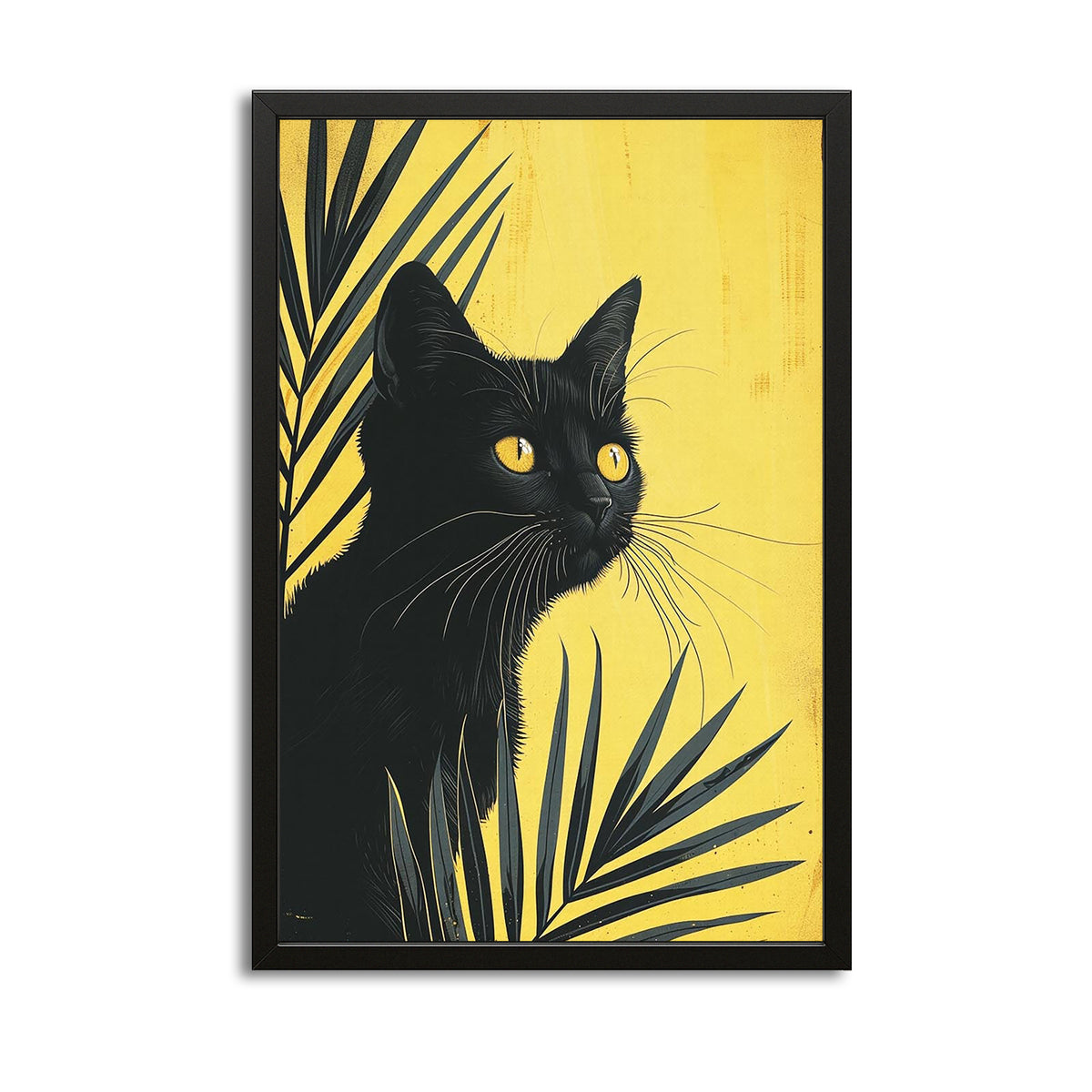 Wall Art Golden Gaze Cat — digital canvas print in orange tones, with Premium Black frame on white background