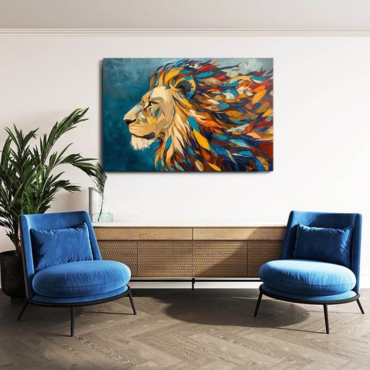 Wall Art Lion Head — abstract canvas print in blue tones, view 3
