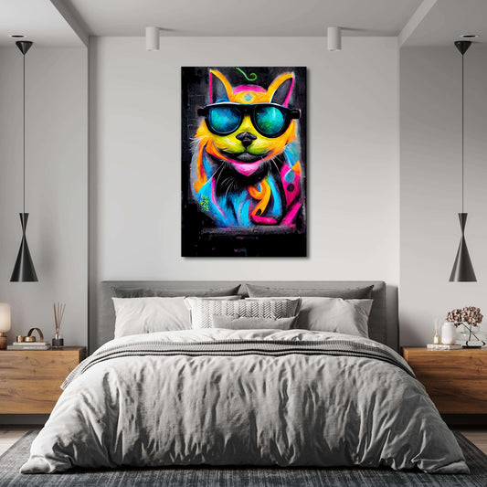 Wall Art Psychedelic Cat — contemporary canvas print in blue tones, view 3