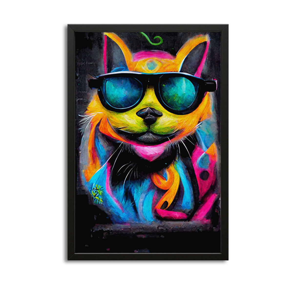 Wall Art Psychedelic Cat — contemporary canvas print in blue tones, canvas print on white background
