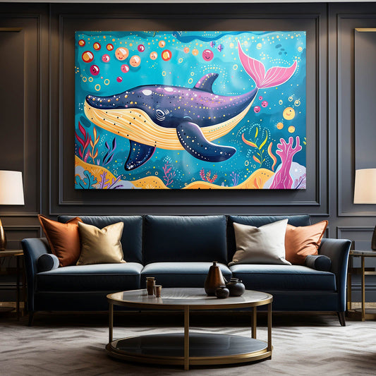 Wall Art Whale Nursery — cute canvas print in blue tones, view 3