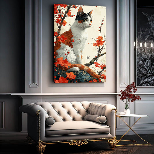 Wall Canvas Cat Art — floral canvas print in orange tones, view 3