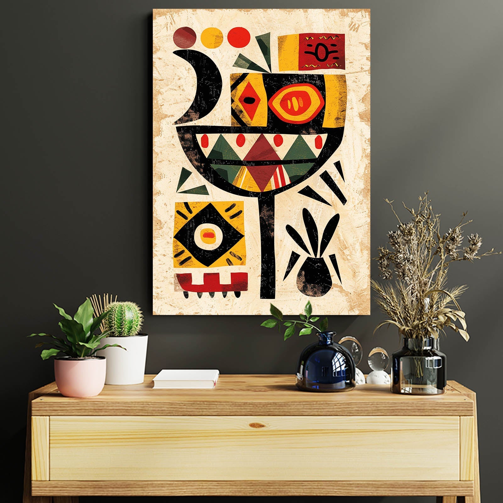 Wall Decor African Art — abstract canvas print in white tones, view 3