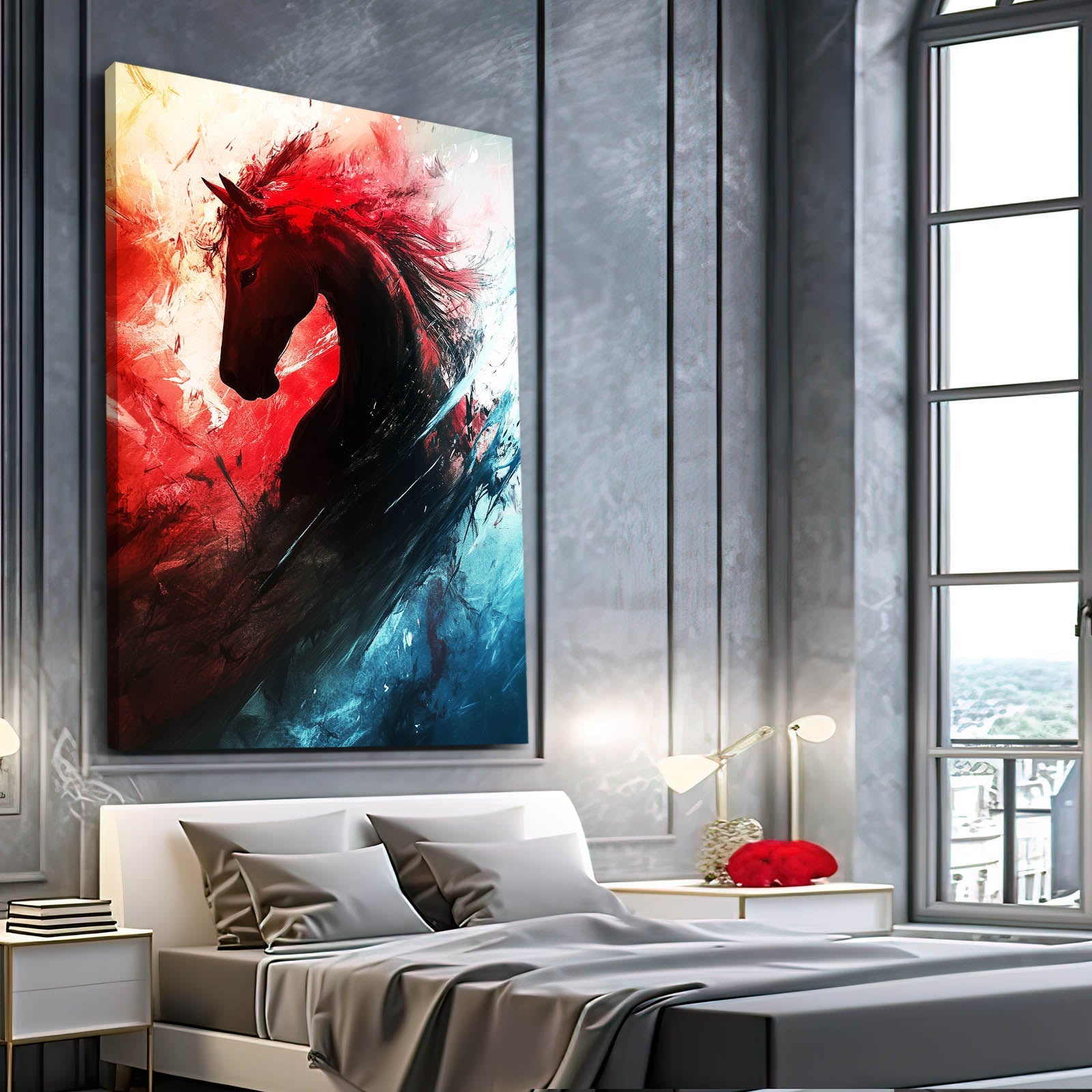 War Horse Wall Art – angled canvas view on white background