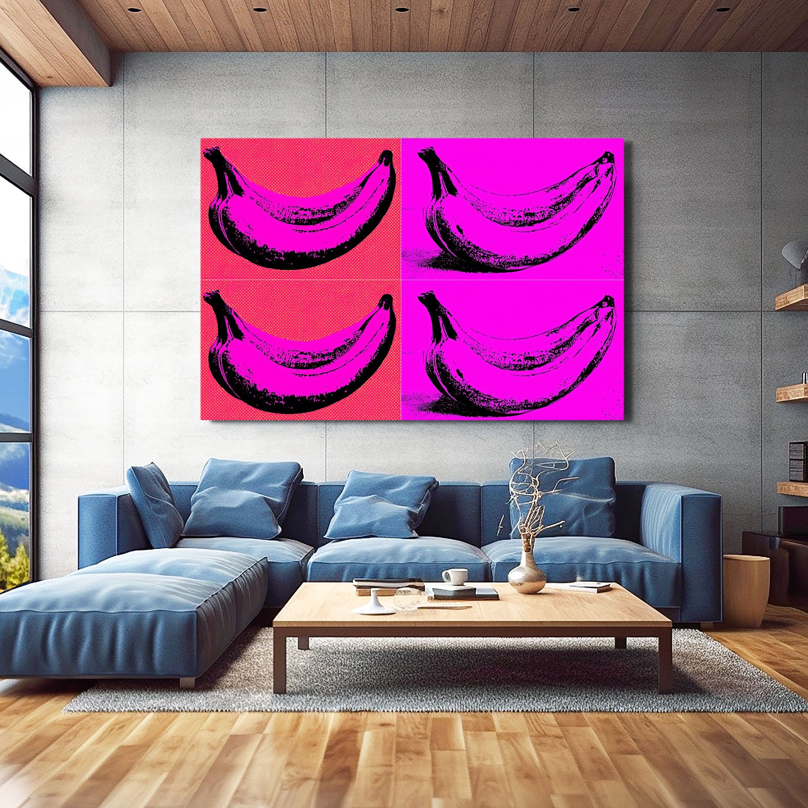 Warhol Pop Bananas Fruit Canvas – styled in a furnished interior