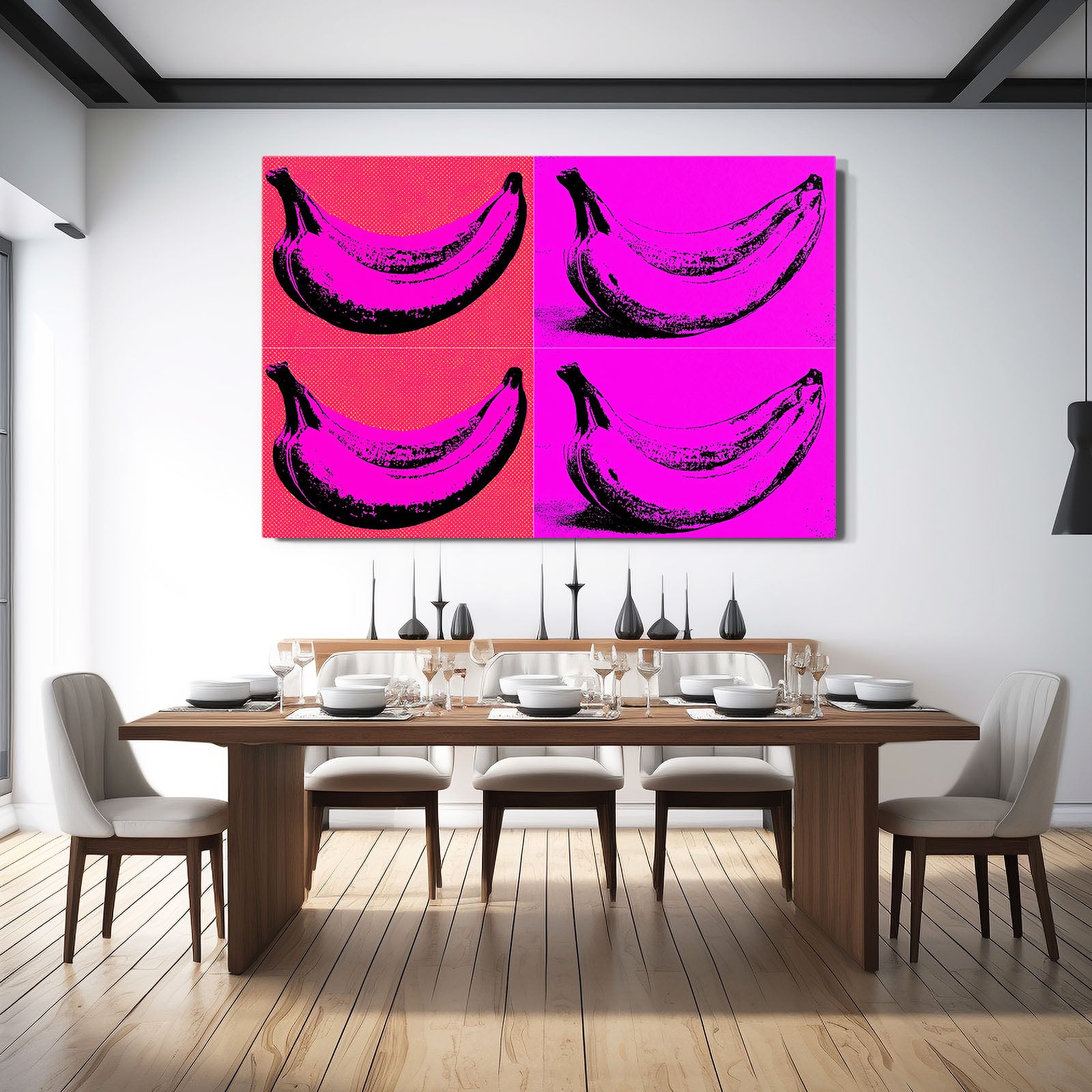 Warhol Pop Bananas Fruit Canvas – styled in a furnished interior