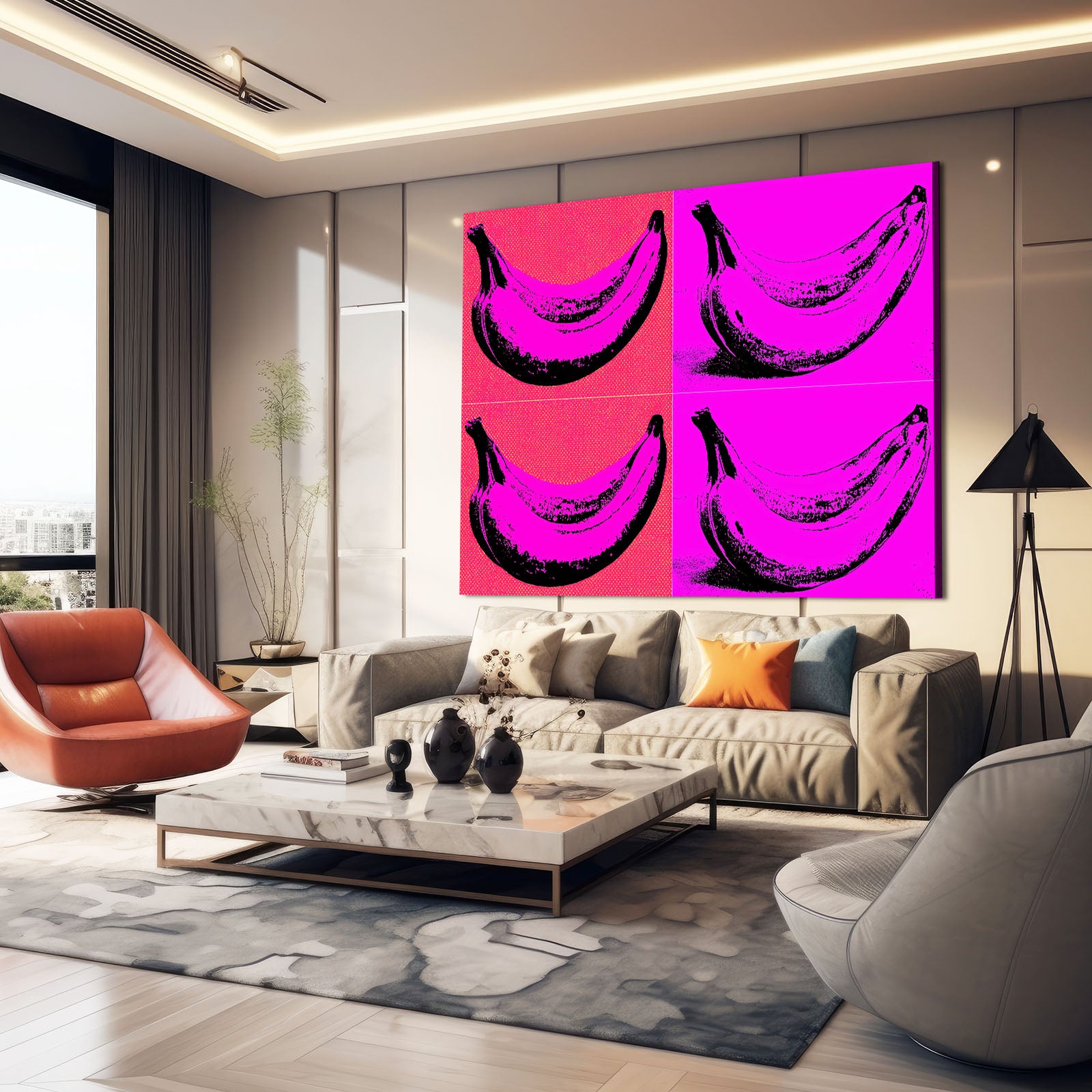 Warhol Pop Bananas Fruit Canvas – styled in a furnished interior