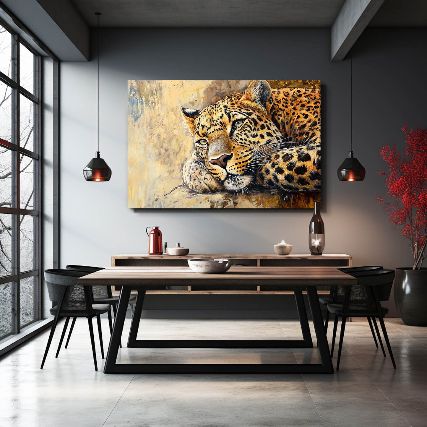 Warm Gold Repose Leopard Wall Art – styled in a furnished interior