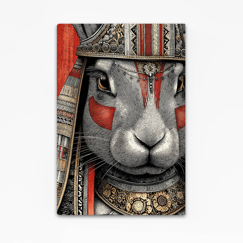 Warrior Bunny Wall Art – angled canvas view on white background