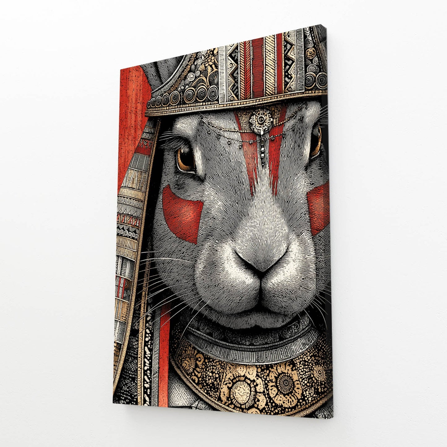 Warrior Bunny Wall Art – angled canvas view on white background