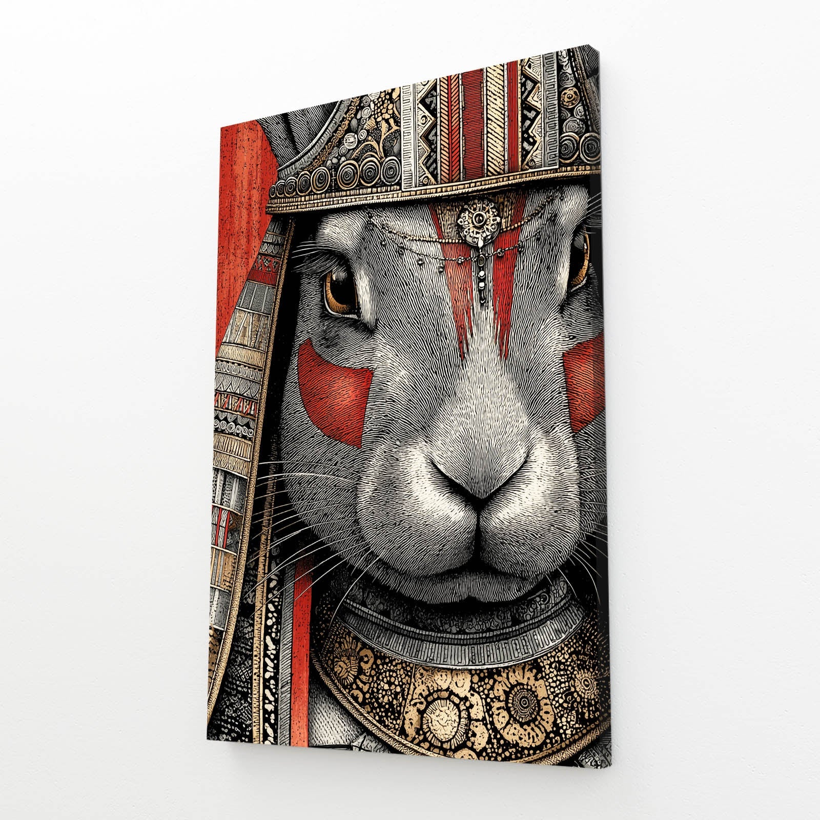 Warrior Bunny Wall Art – angled canvas view on white background