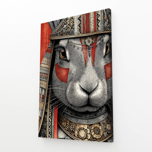 Warrior Bunny Wall Art – angled canvas view on white background