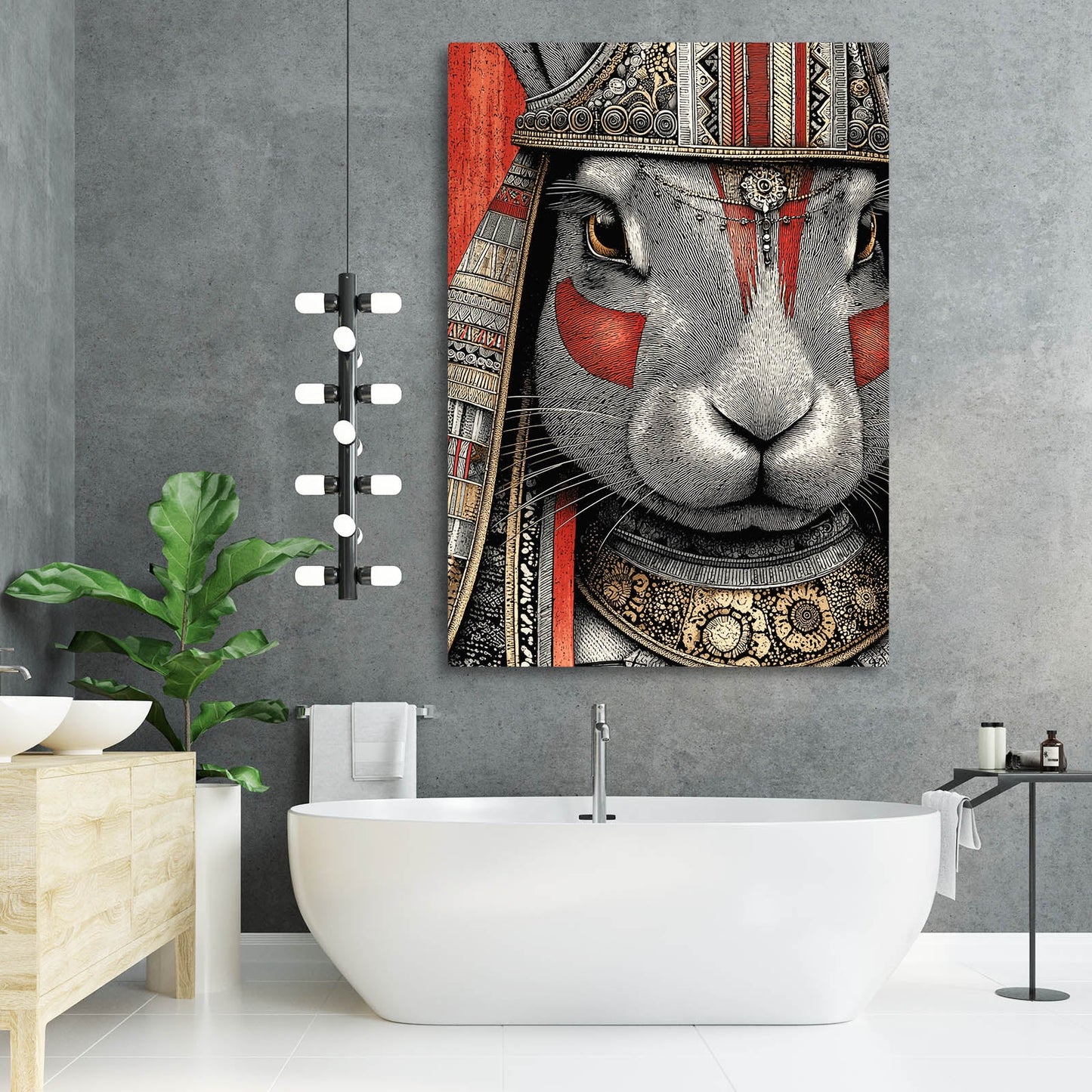 Warrior Bunny Wall Art – angled canvas view on white background