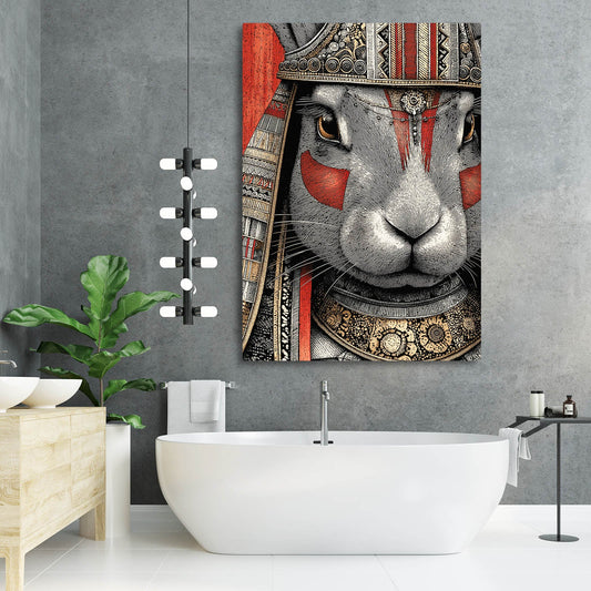 Warrior Bunny Wall Art – angled canvas view on white background