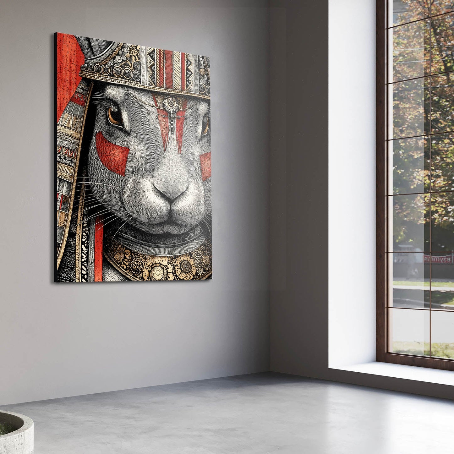 Warrior Bunny Wall Art – angled canvas view on white background
