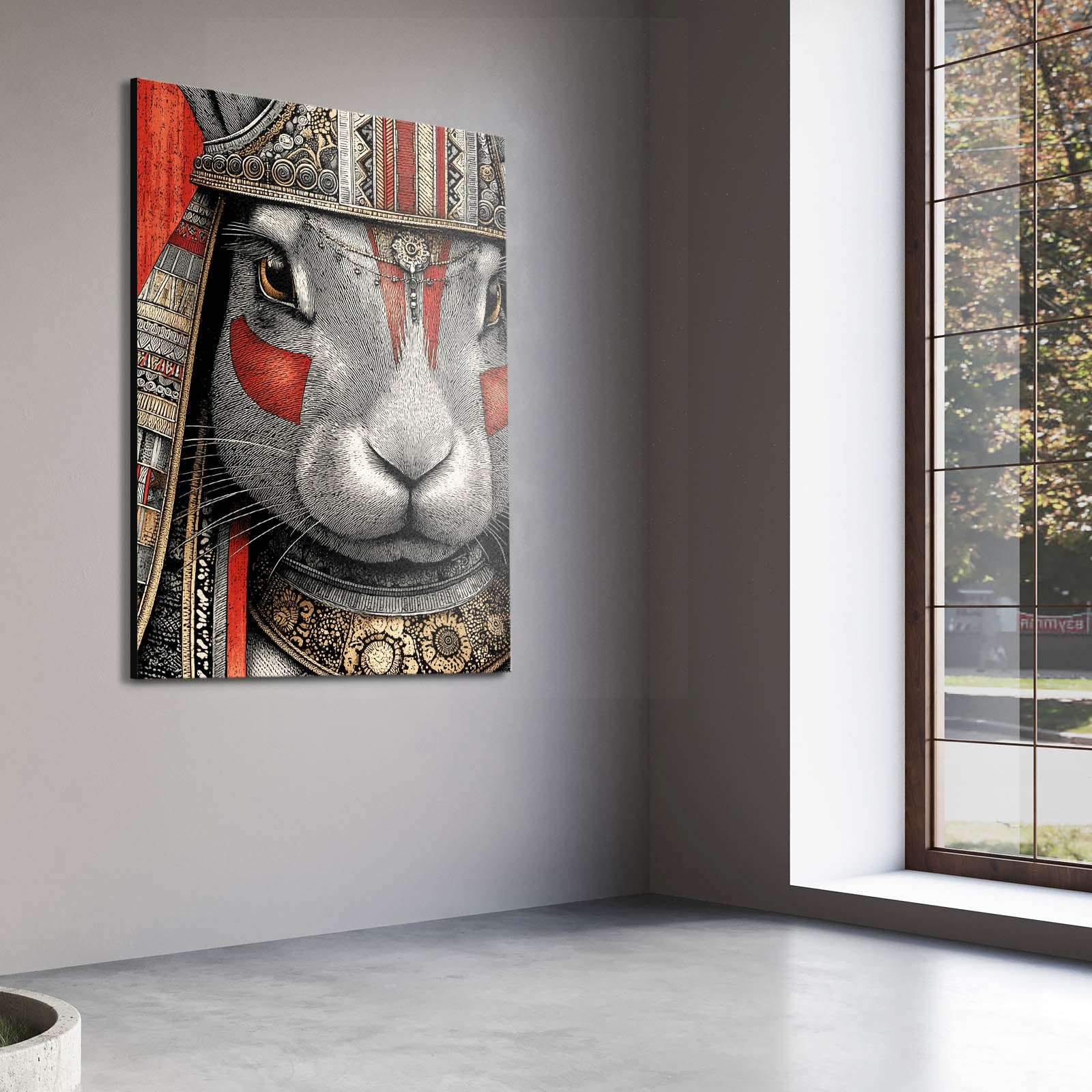 Warrior Bunny Wall Art – angled canvas view on white background