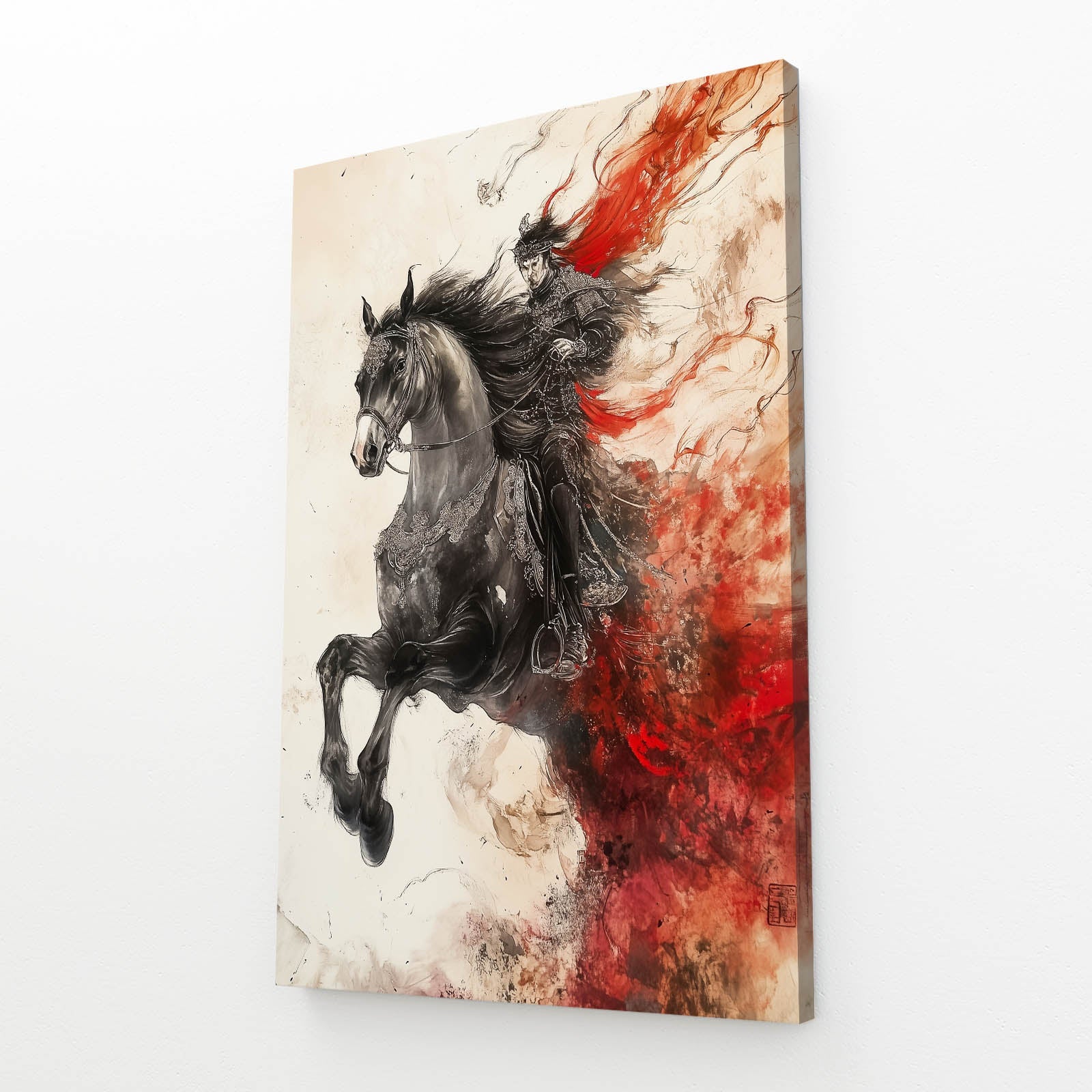 Warrior Horse Artwork – angled canvas view on white background