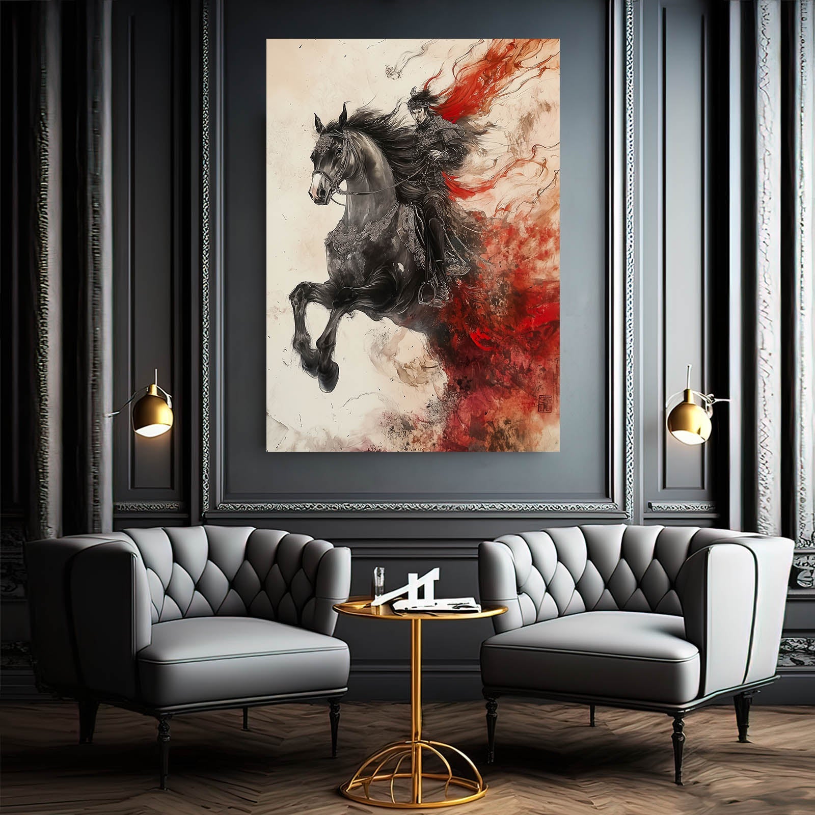 Warrior Horse Artwork – angled canvas view on white background