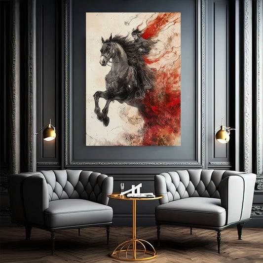 Warrior Horse Artwork – angled canvas view on white background