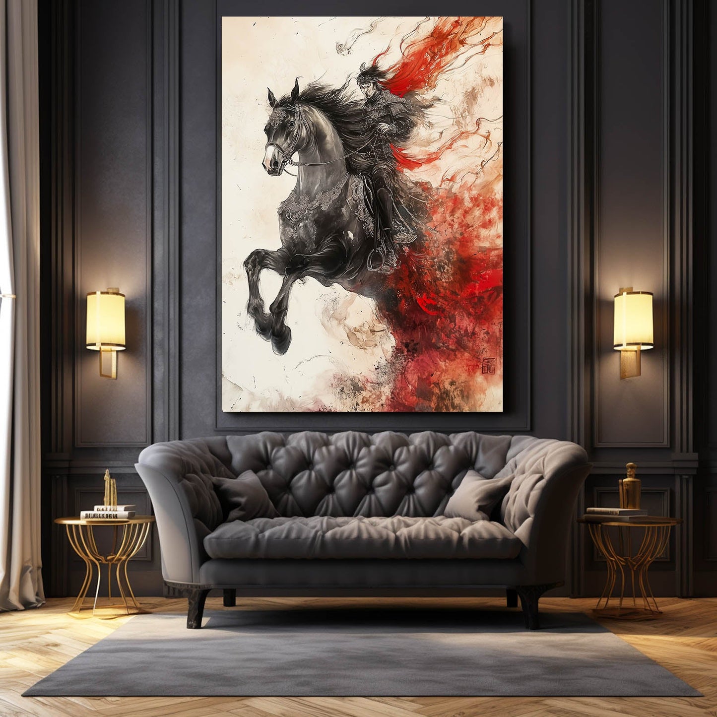 Warrior Horse Artwork – angled canvas view on white background