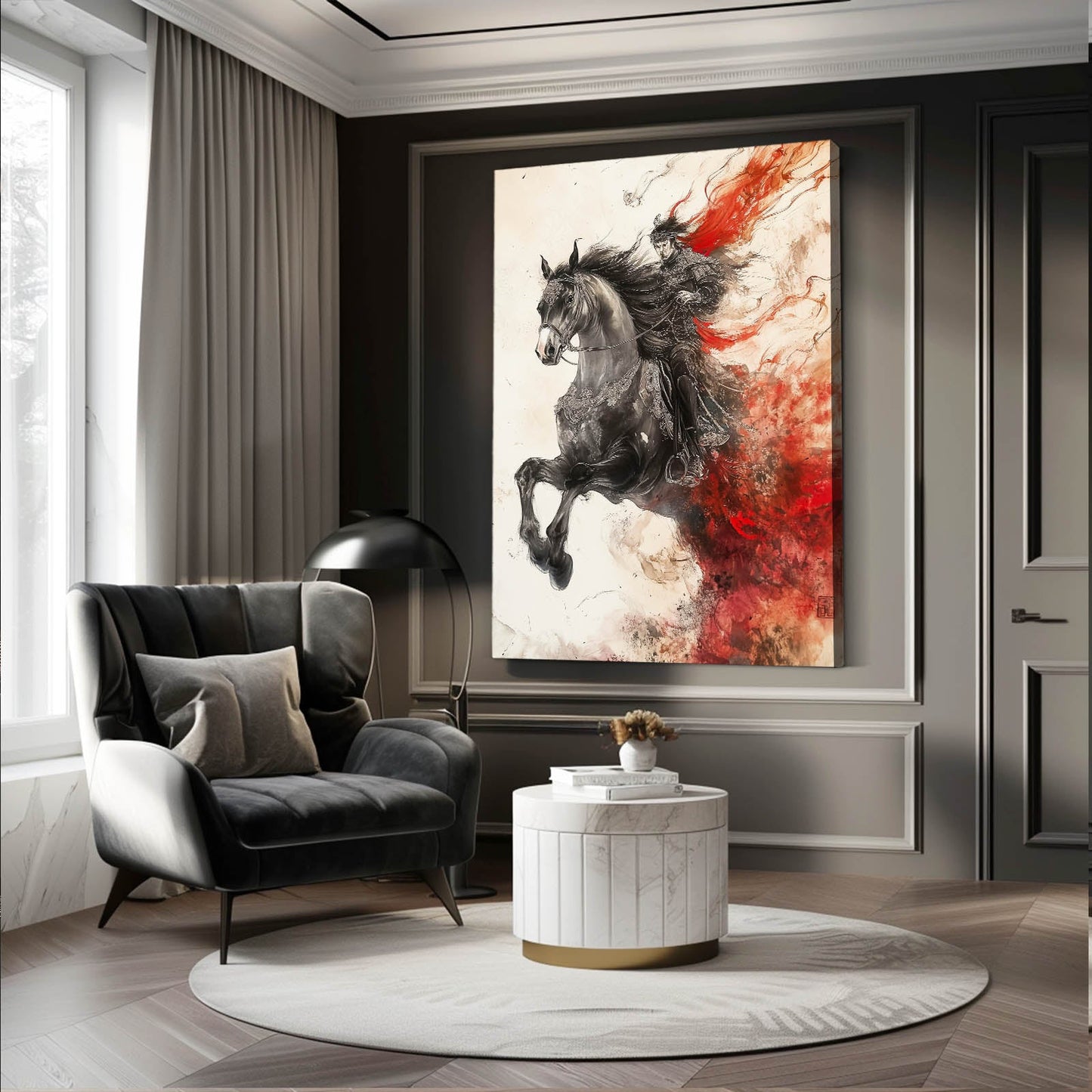 Warrior Horse Artwork – angled canvas view on white background