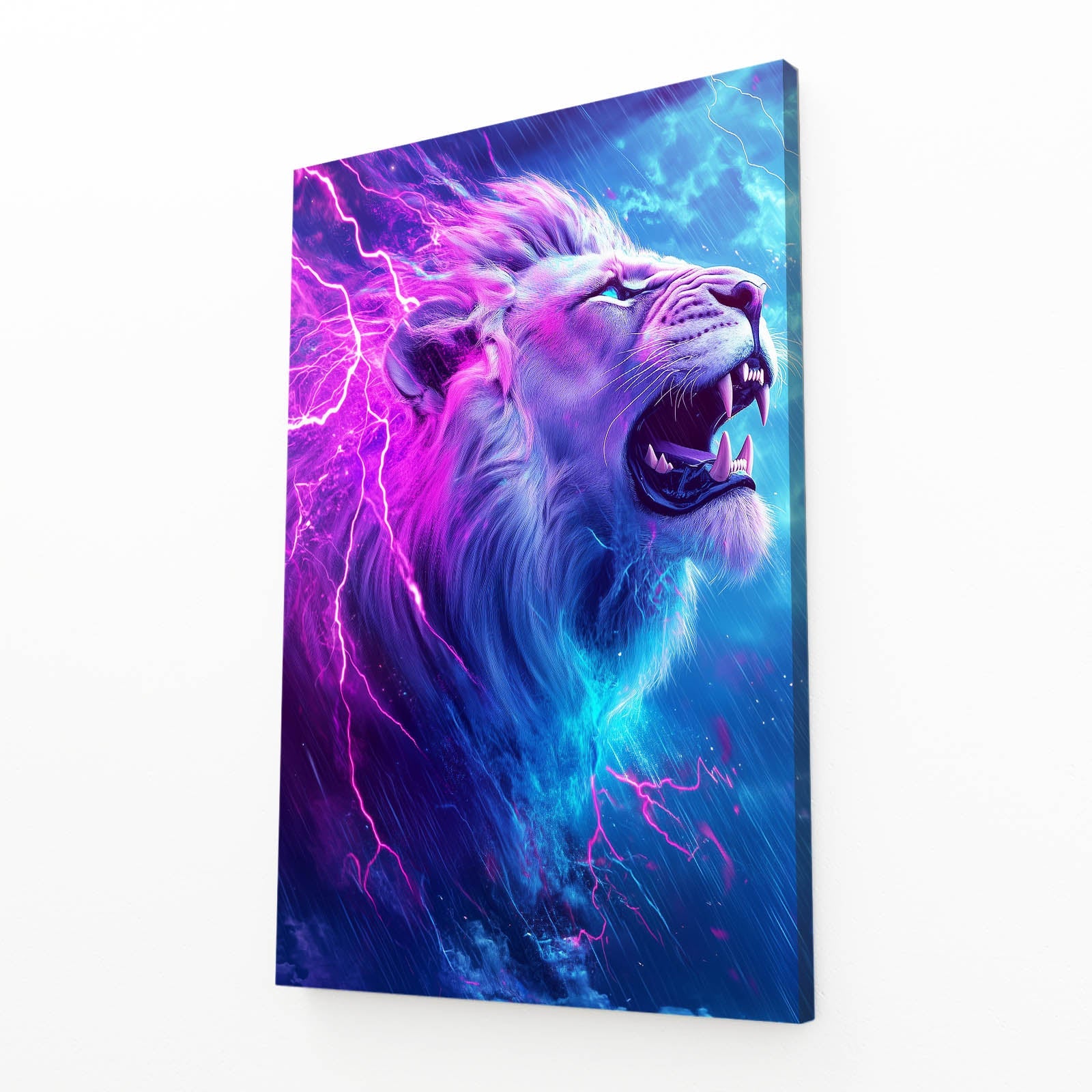 Warrior Lion Art — digital canvas print in blue tones, view 2