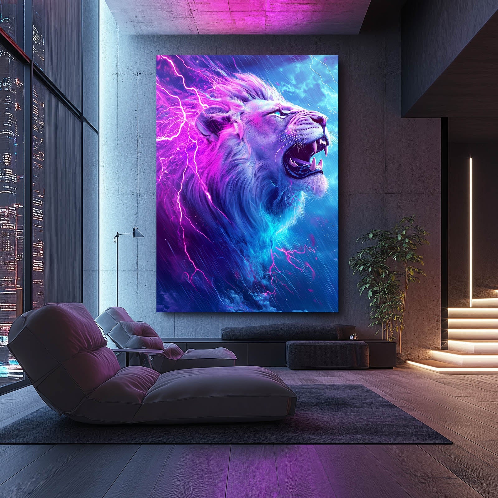 Warrior Lion Art — digital canvas print in blue tones, view 3