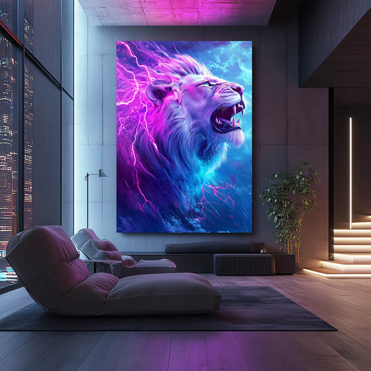 Warrior Lion Art — digital canvas print in blue tones, view 3
