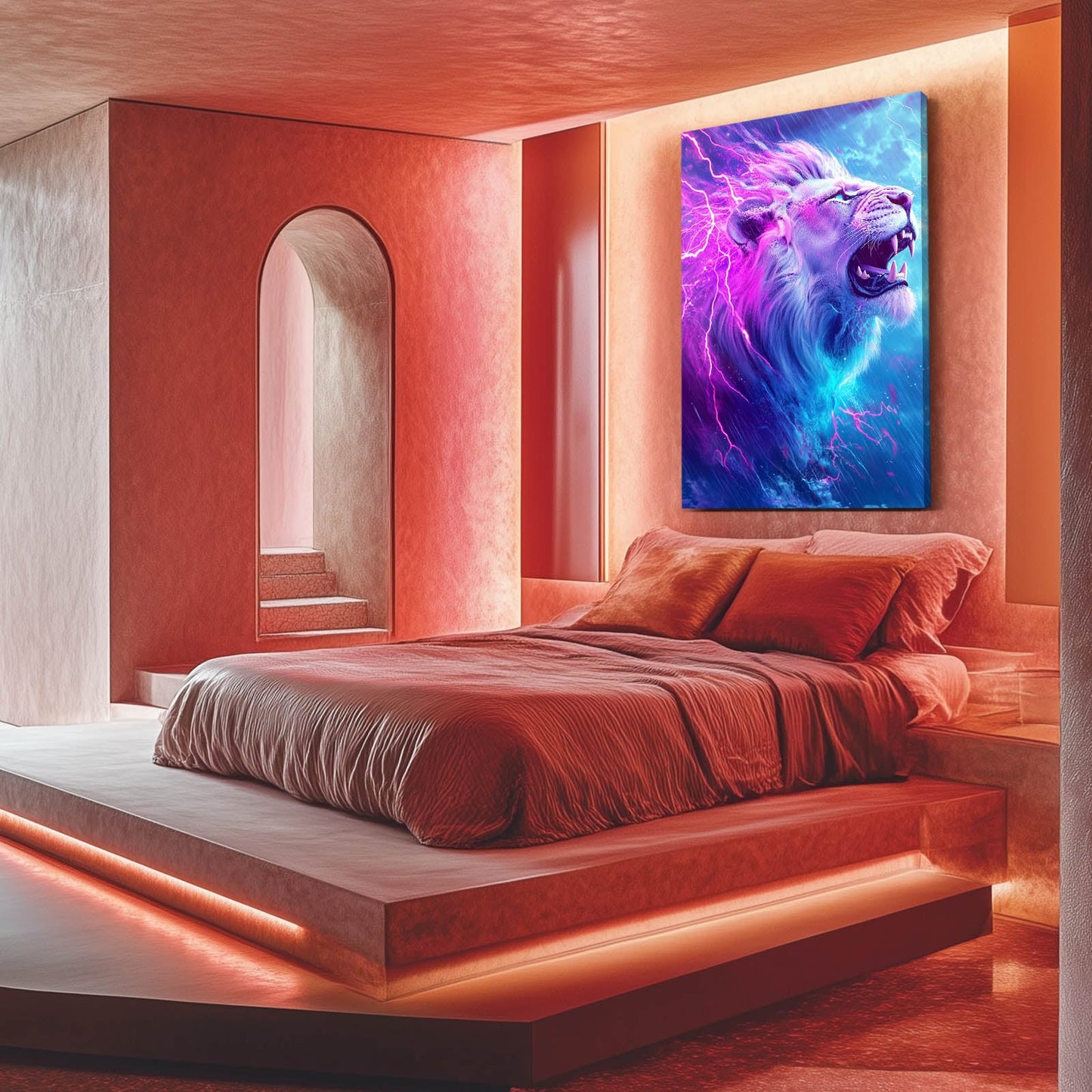 Warrior Lion Art — digital canvas print in blue tones, view 5