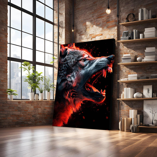 Warrior Wolf Art — contemporary canvas print in red tones, view 3