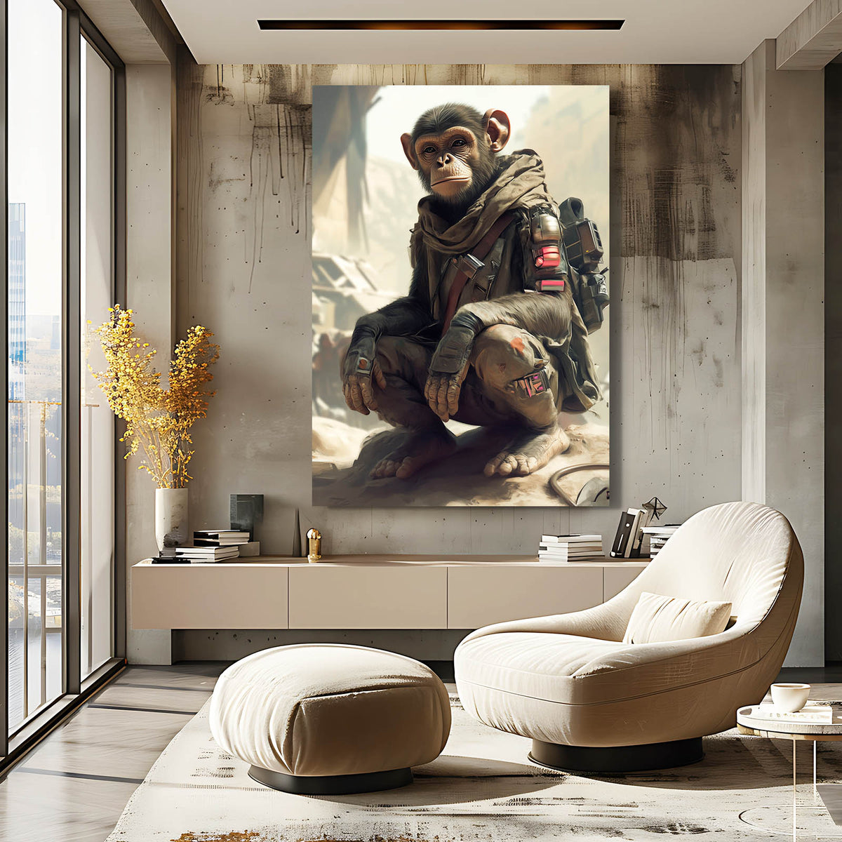 Wasteland Scout Monkey Wall Art — contemporary canvas print, styled in a furnished interior