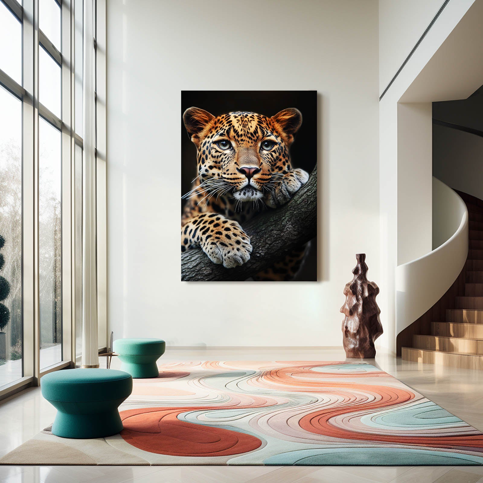 Watchful Blue Eyes Leopard Wall Decor – styled in a furnished interior