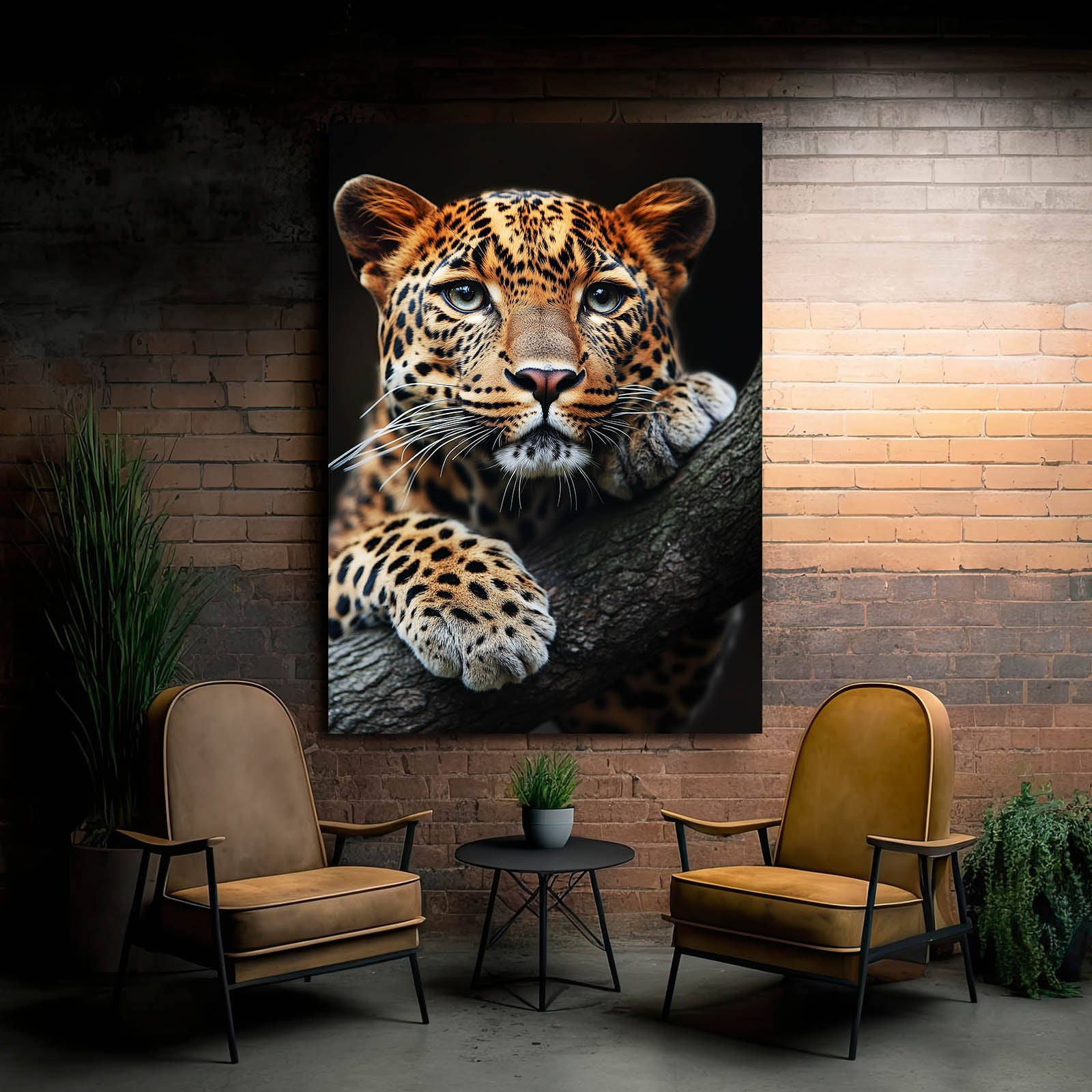 Watchful Blue Eyes Leopard Wall Decor – styled in a furnished interior