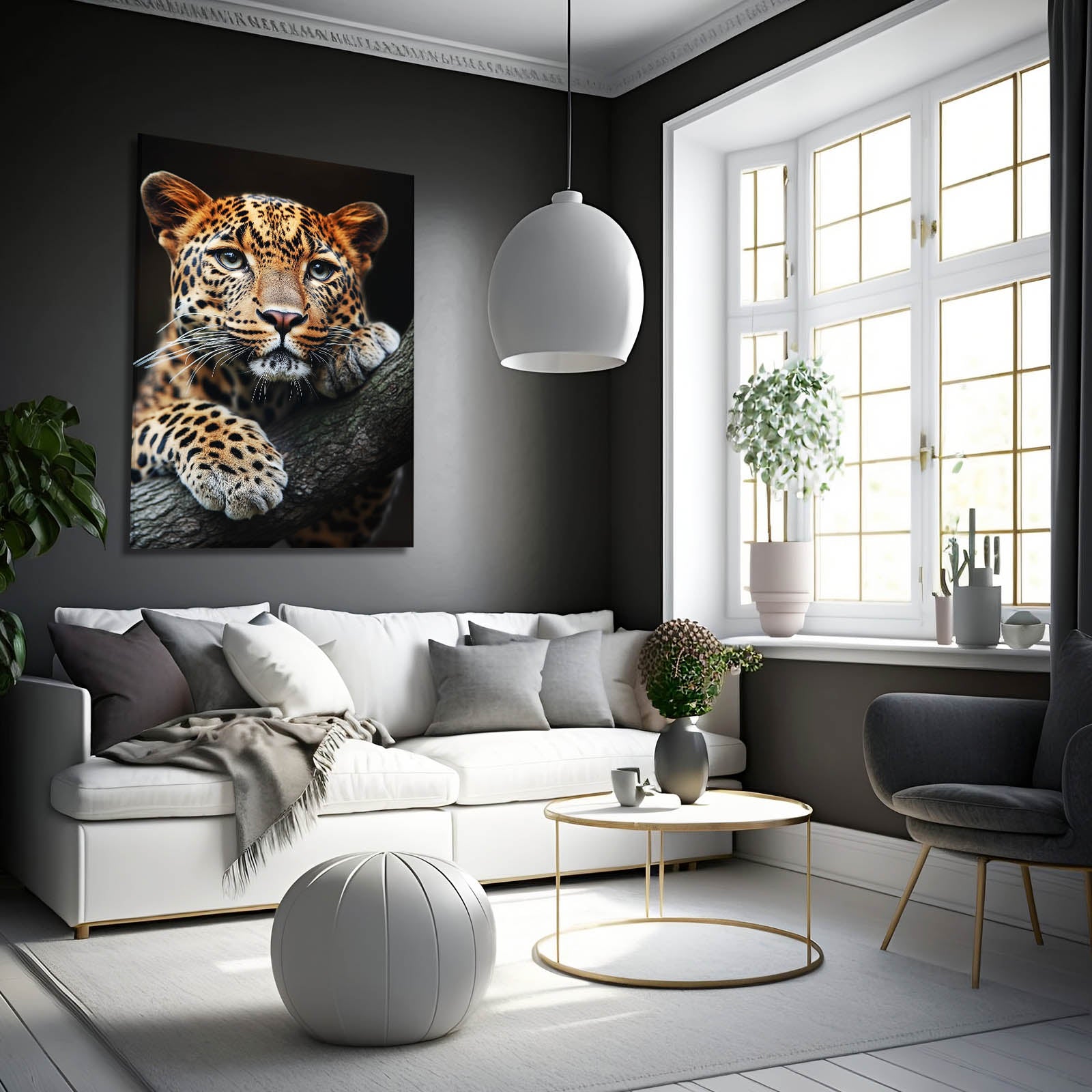 Watchful Blue Eyes Leopard Wall Decor – styled in a furnished interior