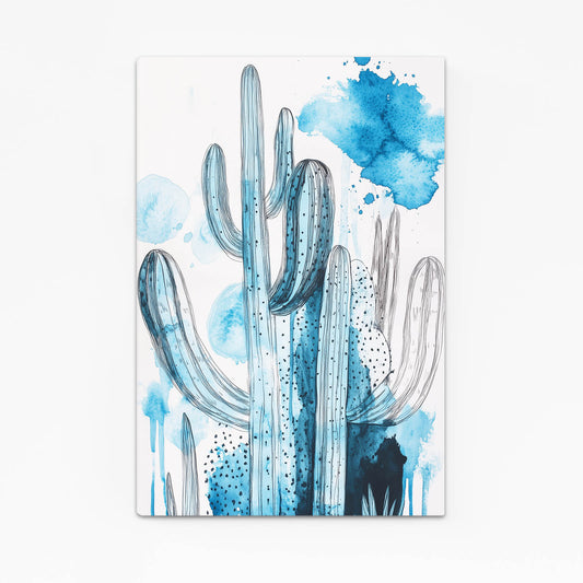 Watercolor Blue Cluster Cactus Canvas Art – watercolor blue cluster cactus canvas print