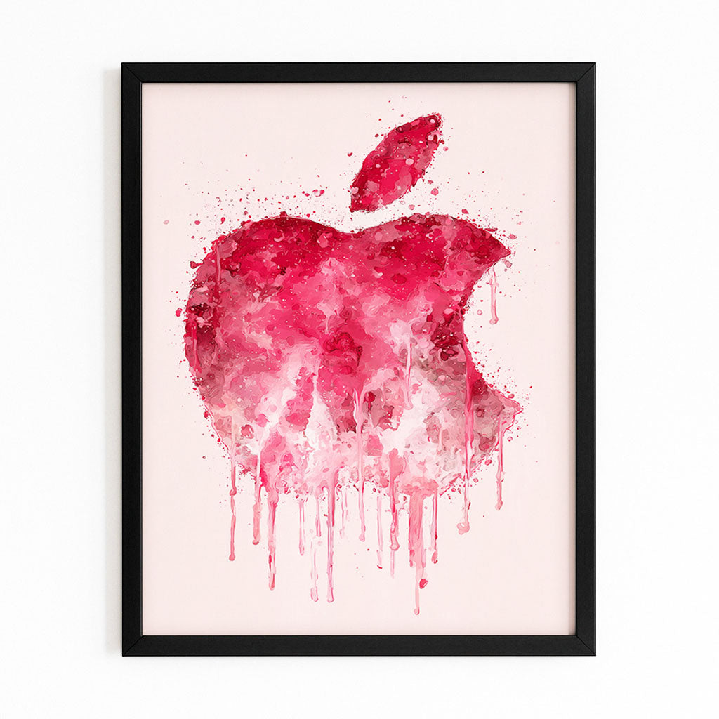 Watercolor Blush Logo Apple Canvas Art – with Premium Black frame on white background