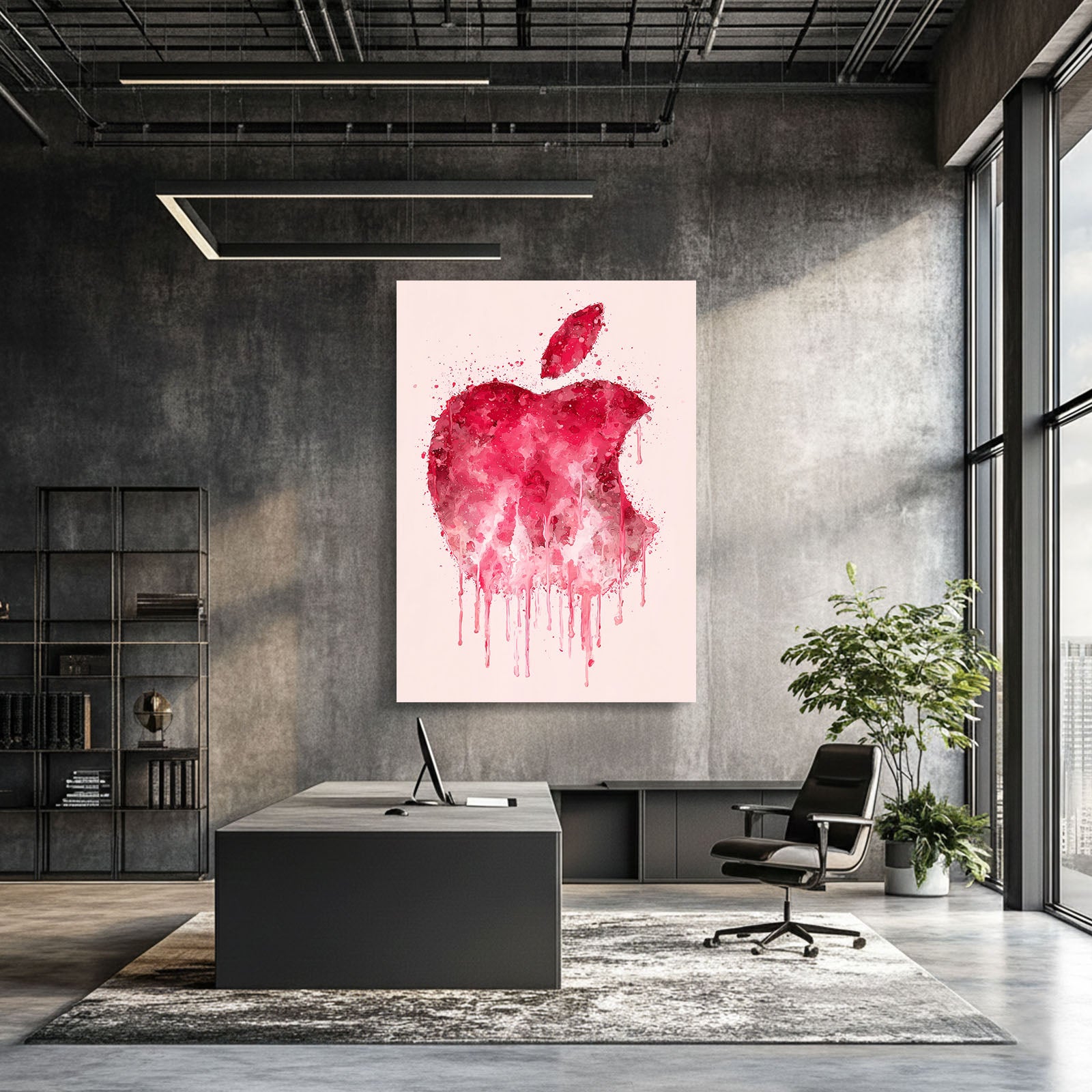 Watercolor Blush Logo Apple Canvas Art – styled in a furnished interior