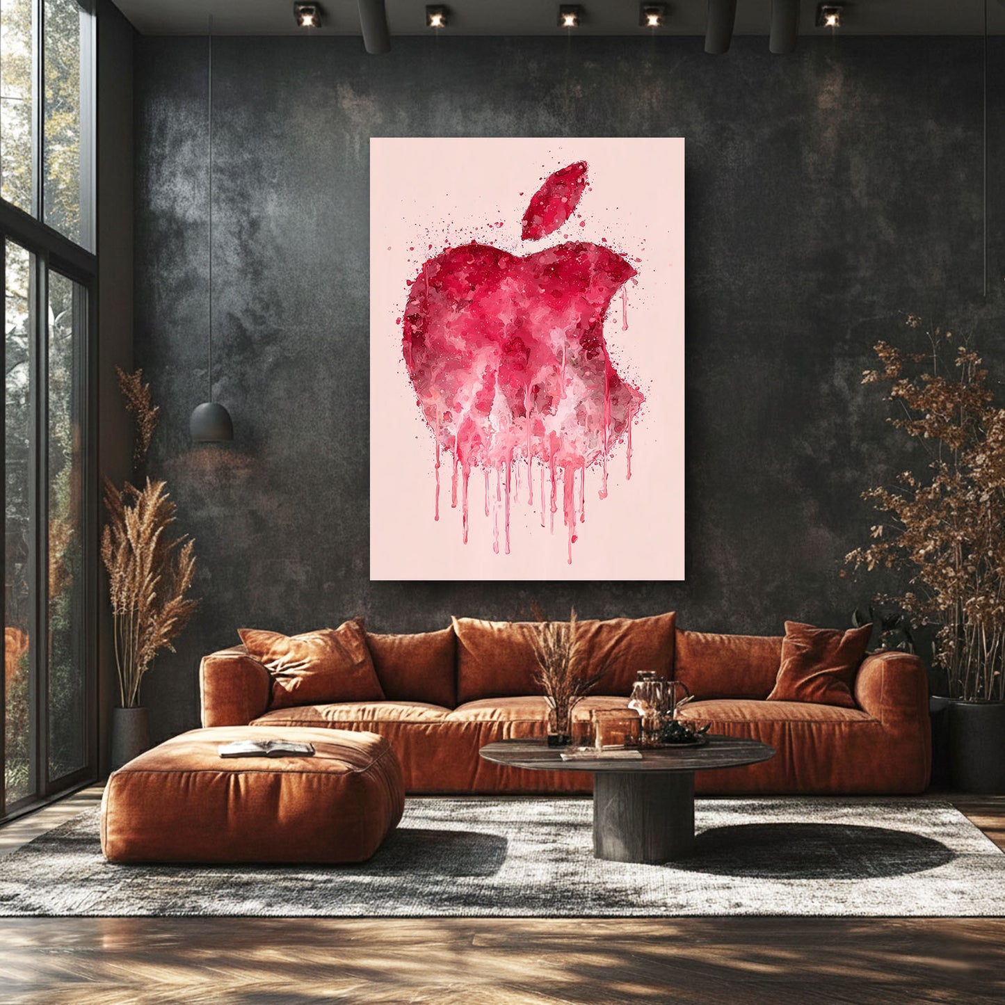 Watercolor Blush Logo Apple Canvas Art – styled in a furnished interior