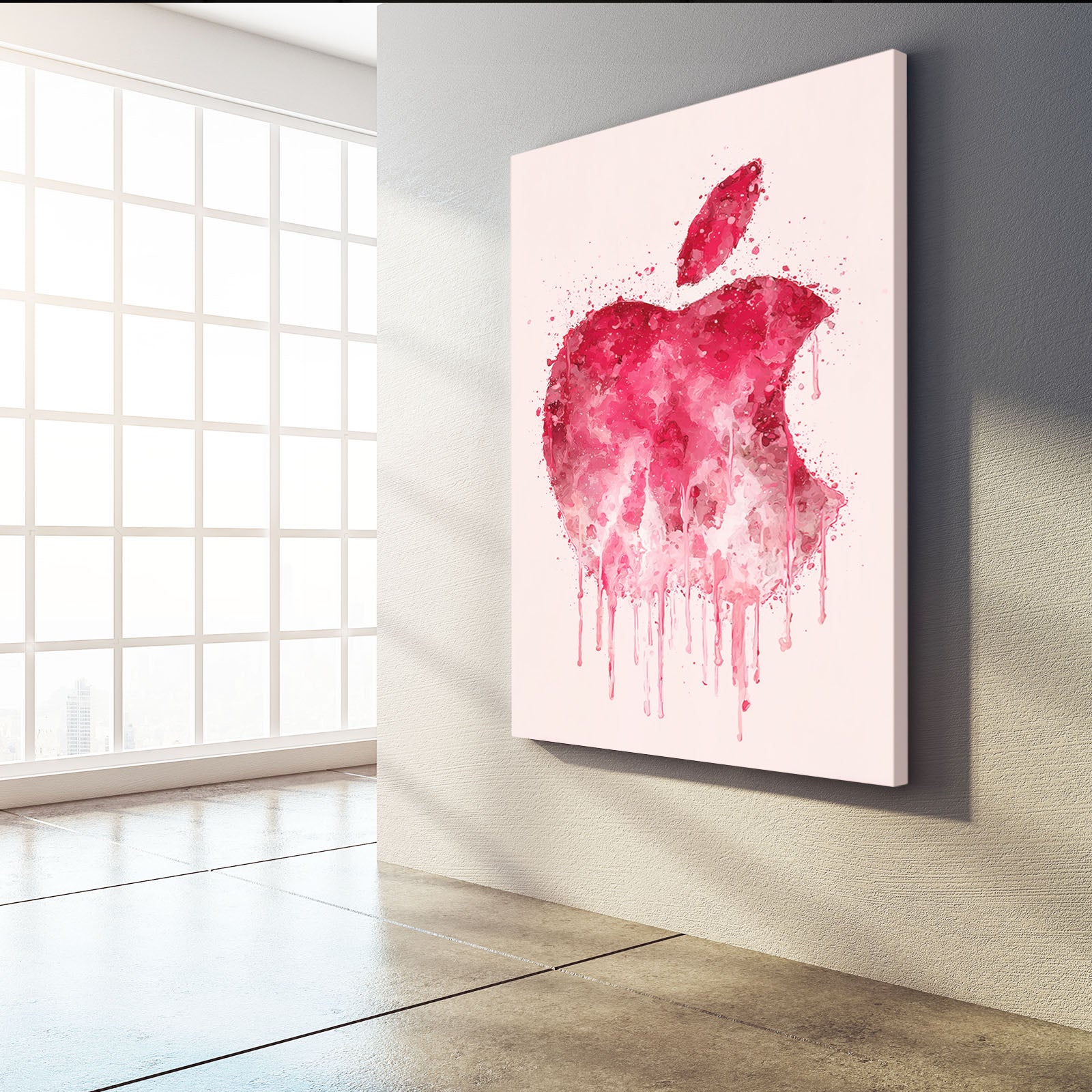 Watercolor Blush Logo Apple Canvas Art – styled in a furnished interior